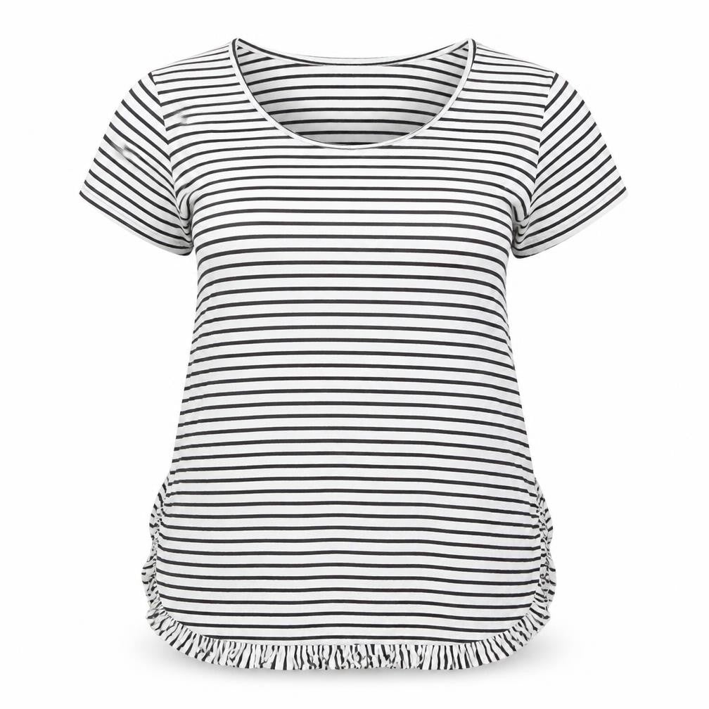 NEXT Womens Black Striped Cotton Basic T-Shirt Size 10 Round Neck