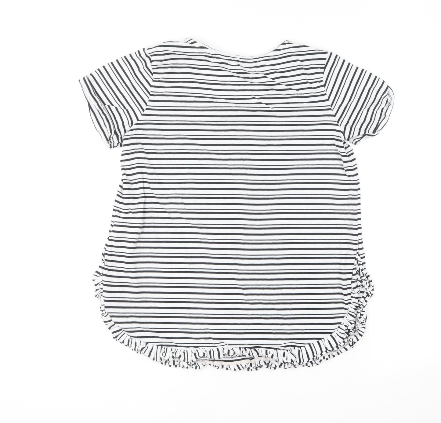 NEXT Womens Black Striped Cotton Basic T-Shirt Size 10 Round Neck