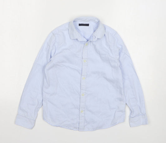 Marks and Spencer Boys Blue Cotton Basic Button-Up Size 8 Years Collared Button