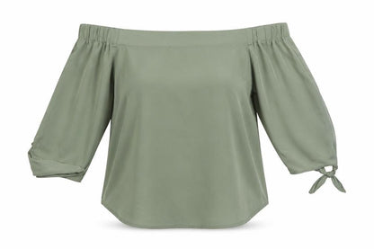 Warehouse Womens Green Polyester Basic Blouse Size 10 Off the Shoulder