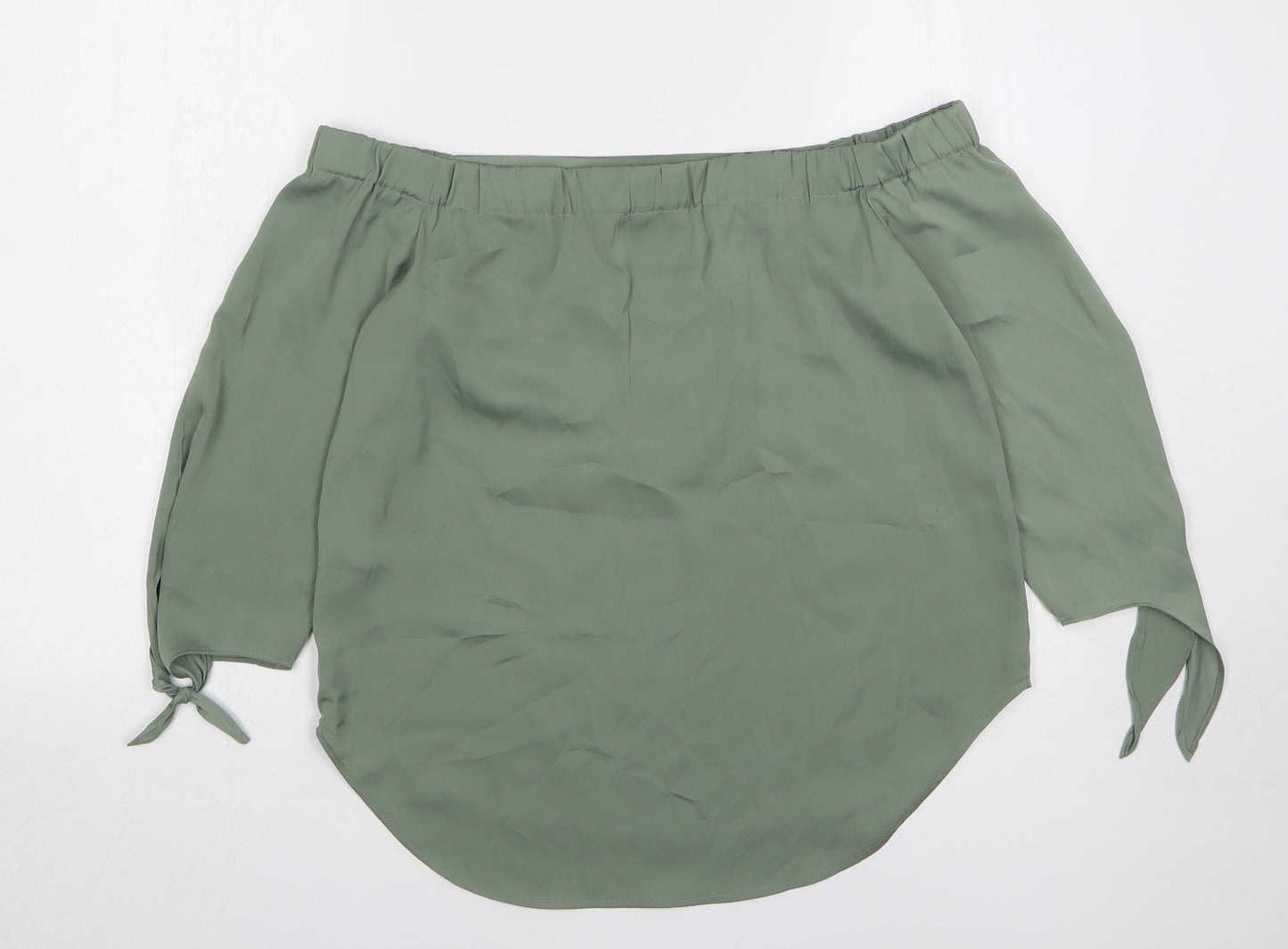 Warehouse Womens Green Polyester Basic Blouse Size 10 Off the Shoulder