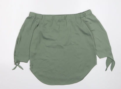 Warehouse Womens Green Polyester Basic Blouse Size 10 Off the Shoulder