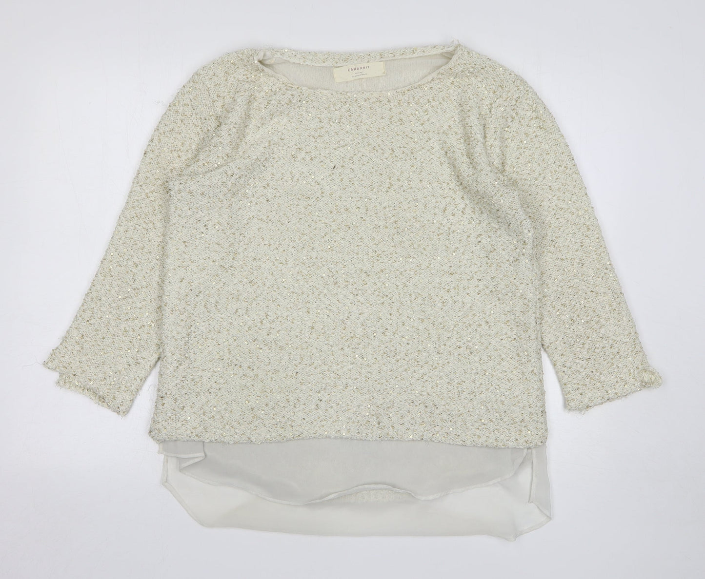 Zara Womens Beige Round Neck Polyester Pullover Jumper Size L