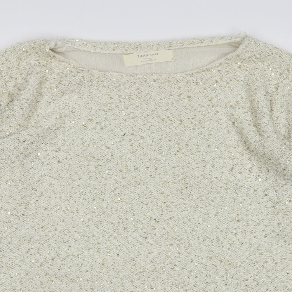 Zara Womens Beige Round Neck Polyester Pullover Jumper Size L