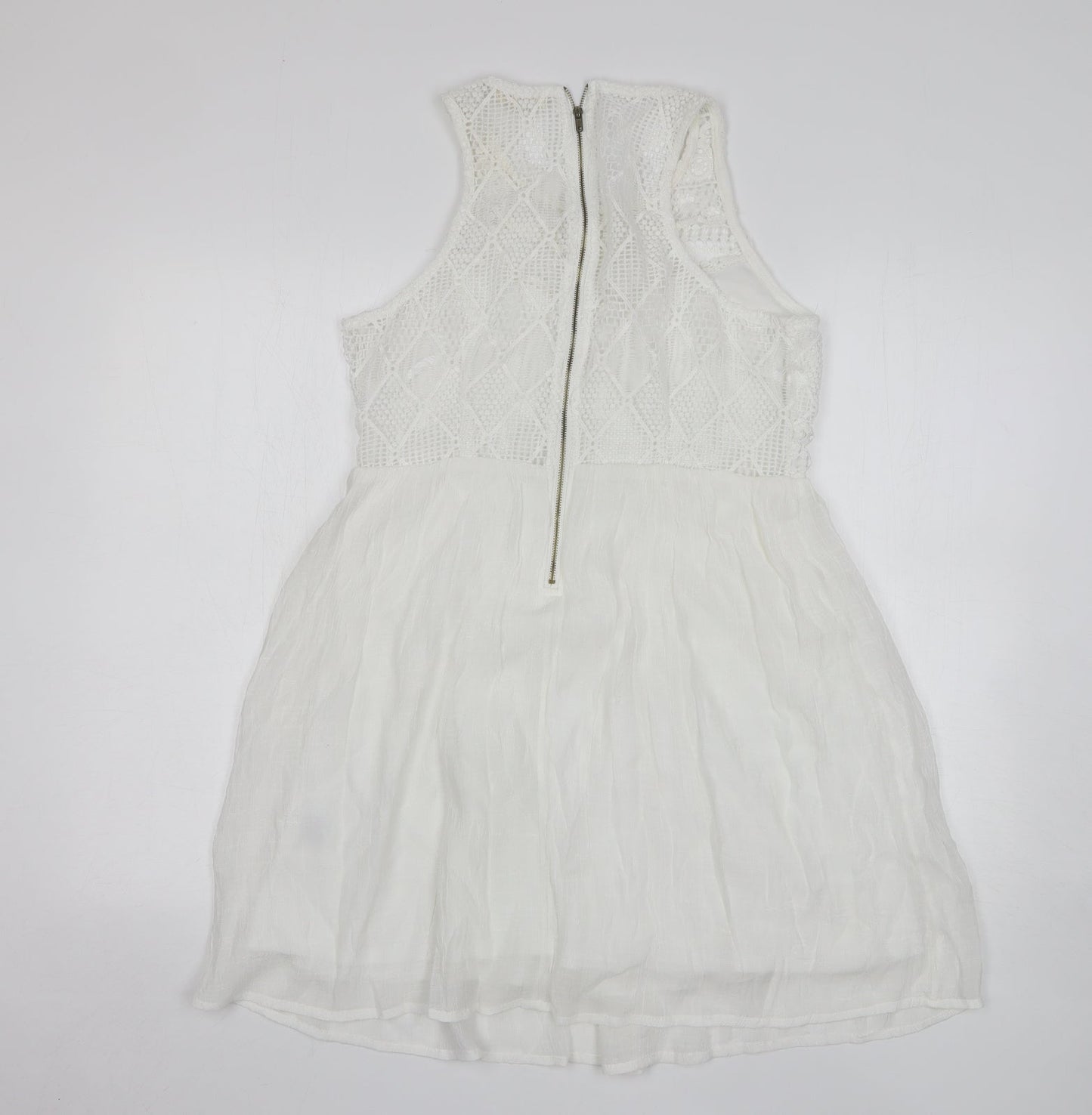 Rebellion Womens White Polyester A-Line Size M Round Neck Zip