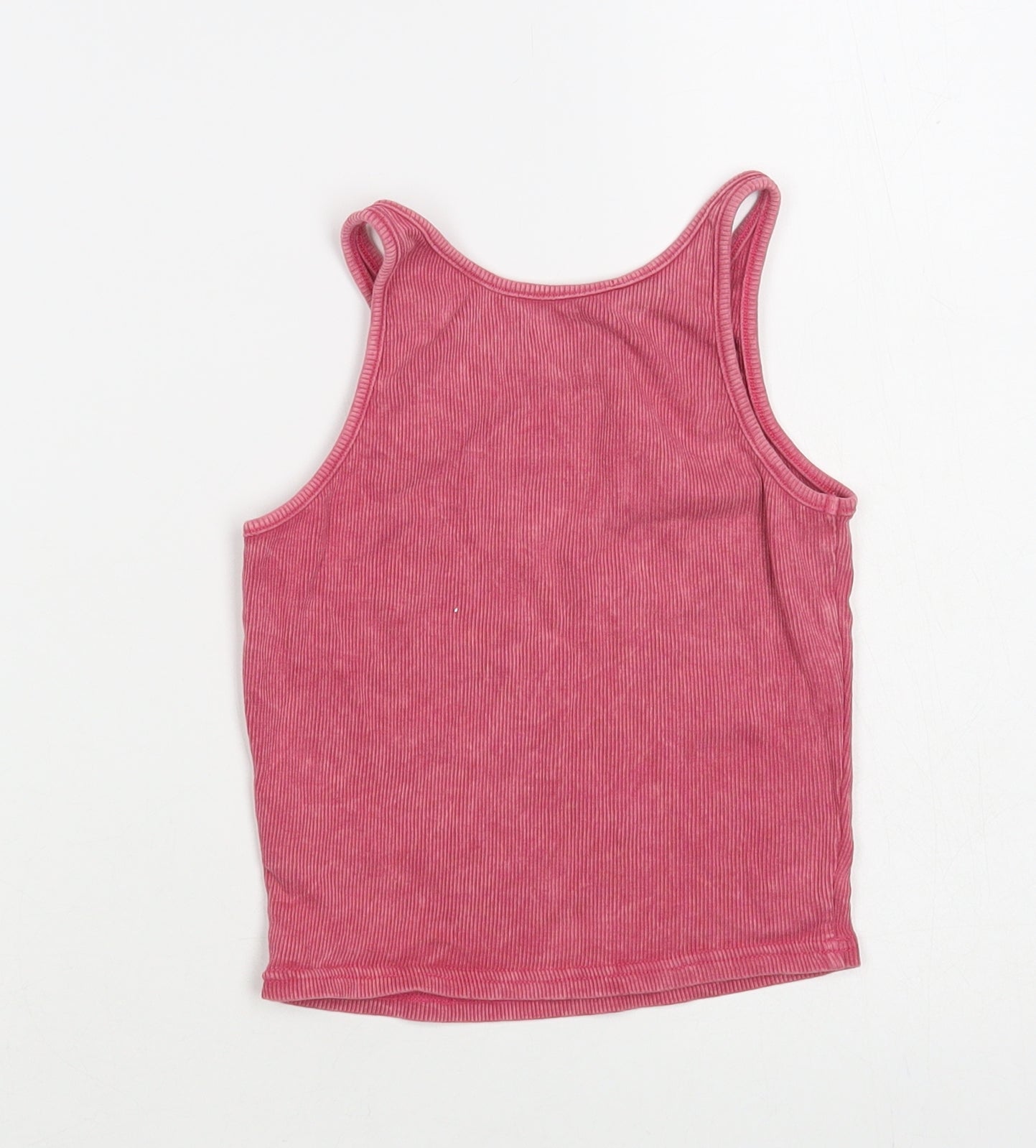 New Look Womens Pink Cotton Cropped Tank Size 8 Scoop Neck