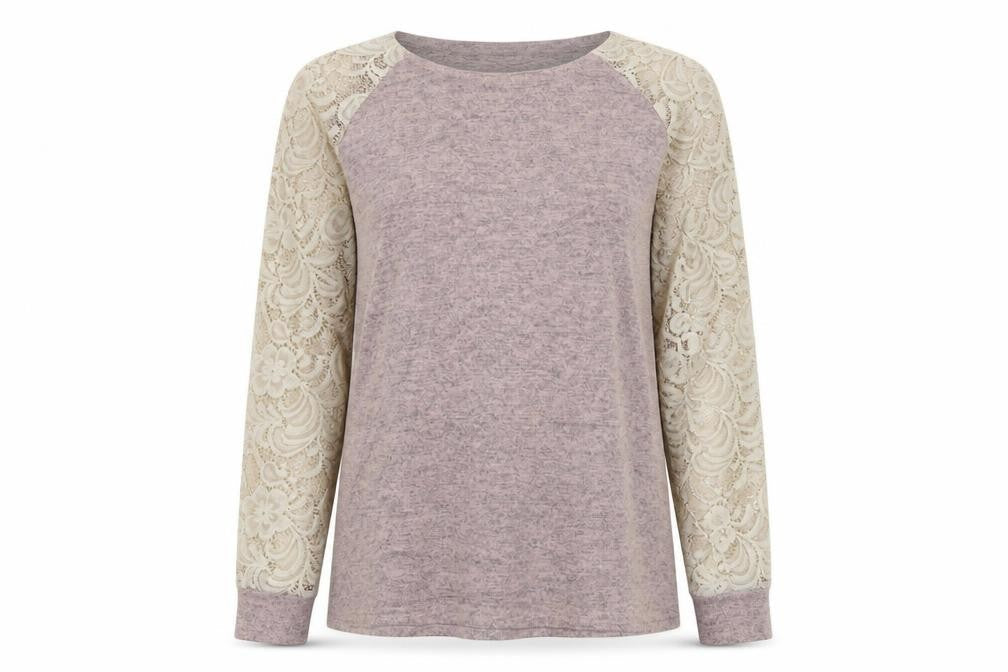 SheIn Womens Purple Polyester Basic Blouse Size L Boat Neck - Lace Detail