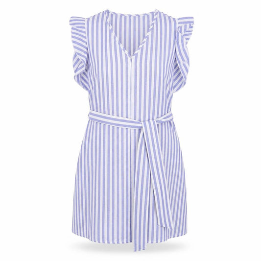 SheIn Womens Blue Striped Cotton A-Line Size S V-Neck Pullover