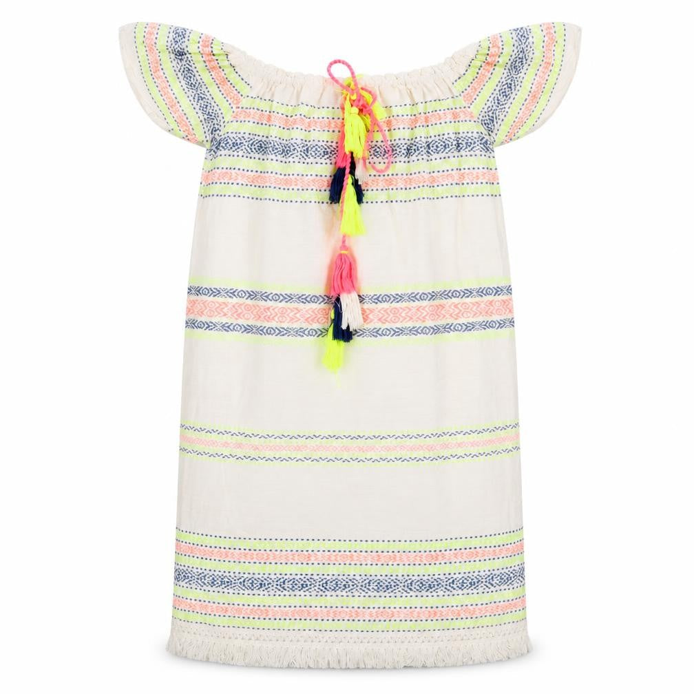 Primark Womens Ivory Striped Cotton Tunic Blouse Size 4 Off the Shoulder