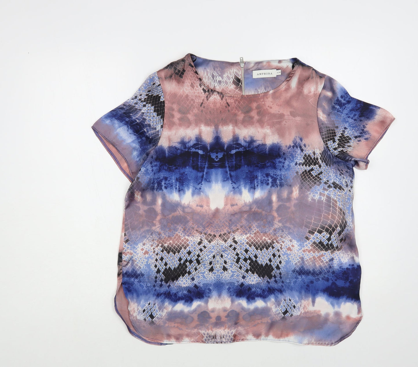 Amphora Womens Multicoloured Geometric Polyester Basic Blouse Size 12 Boat Neck