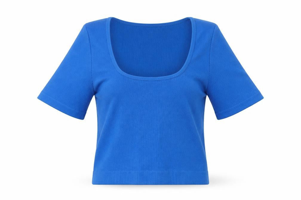 Primark Womens Blue Nylon Basic T-Shirt Size 6 Scoop Neck