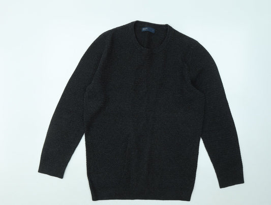 Easy Mens Grey Round Neck Cotton Pullover Jumper Size L