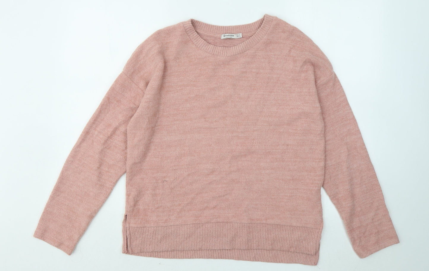 Stradivarius Womens Pink Round Neck Viscose Pullover Jumper Size S