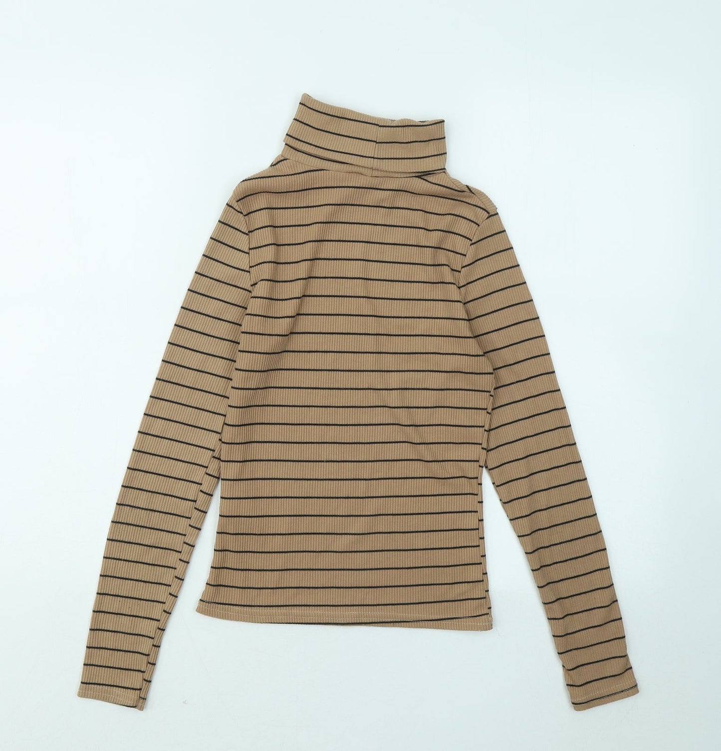 New Look Womens Brown Roll Neck Striped Polyester Pullover Jumper Size 8