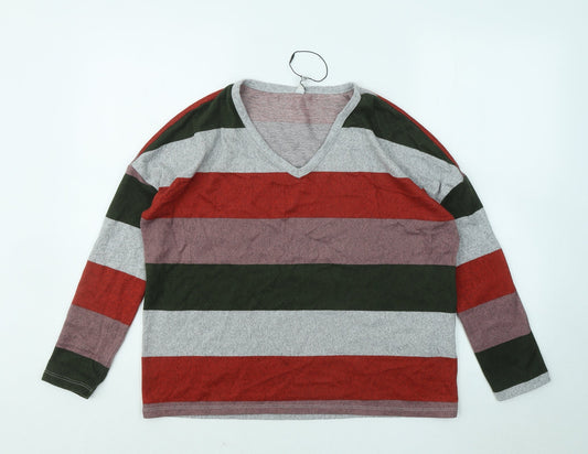 JDY Womens Multicoloured V-Neck Striped Polyester Pullover Jumper Size S
