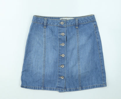 New Look Womens Blue Cotton A-Line Skirt Size 8 Button