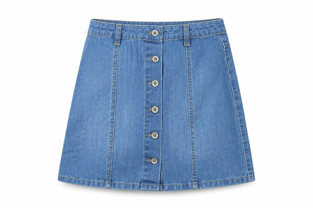 New Look Womens Blue Cotton A-Line Skirt Size 8 Button