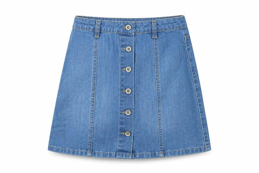 New Look Womens Blue Cotton A-Line Skirt Size 8 Button
