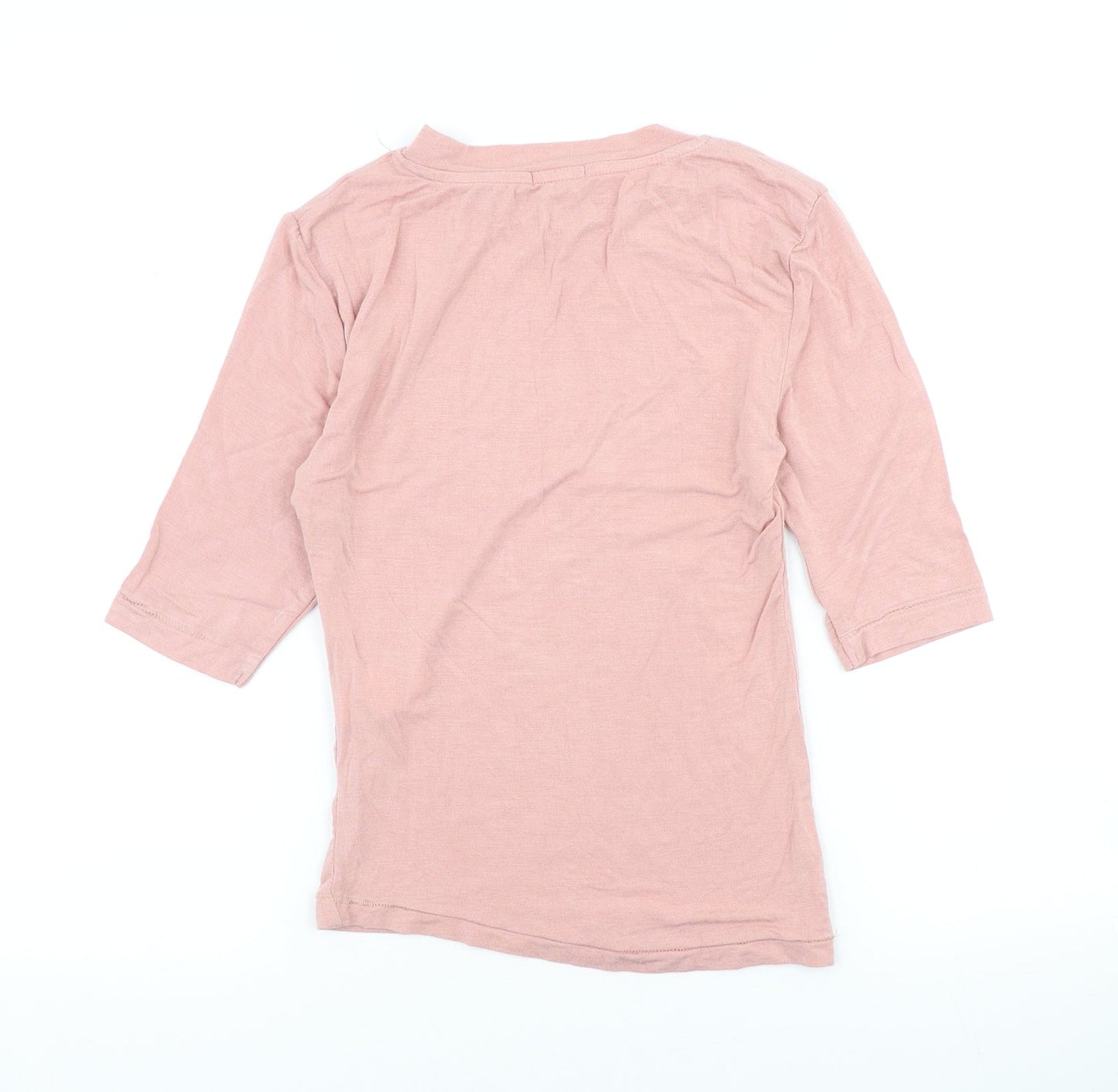 Stradivarius Womens Pink Viscose Basic T-Shirt Size S Round Neck