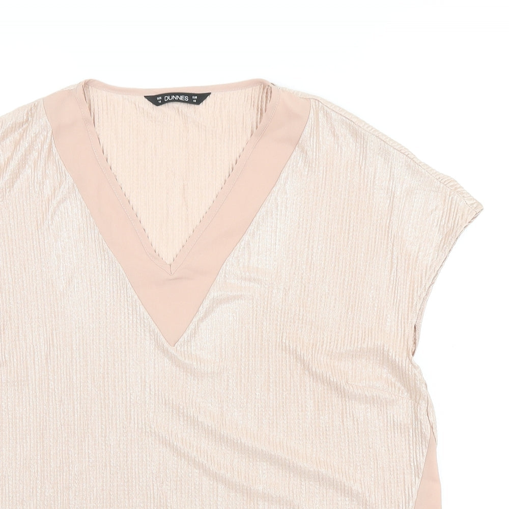 Dunnes Womens Pink Polyester Basic Blouse Size 16 V-Neck - ribbed