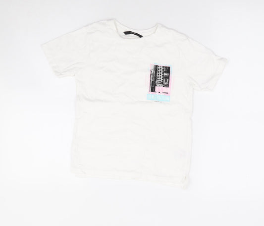 George Boys White 100% Cotton Basic T-Shirt Size 6-7 Years Crew Neck Pullover