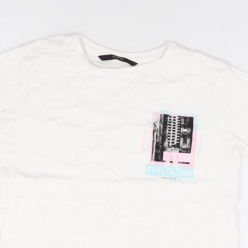 George Boys White 100% Cotton Basic T-Shirt Size 6-7 Years Crew Neck Pullover