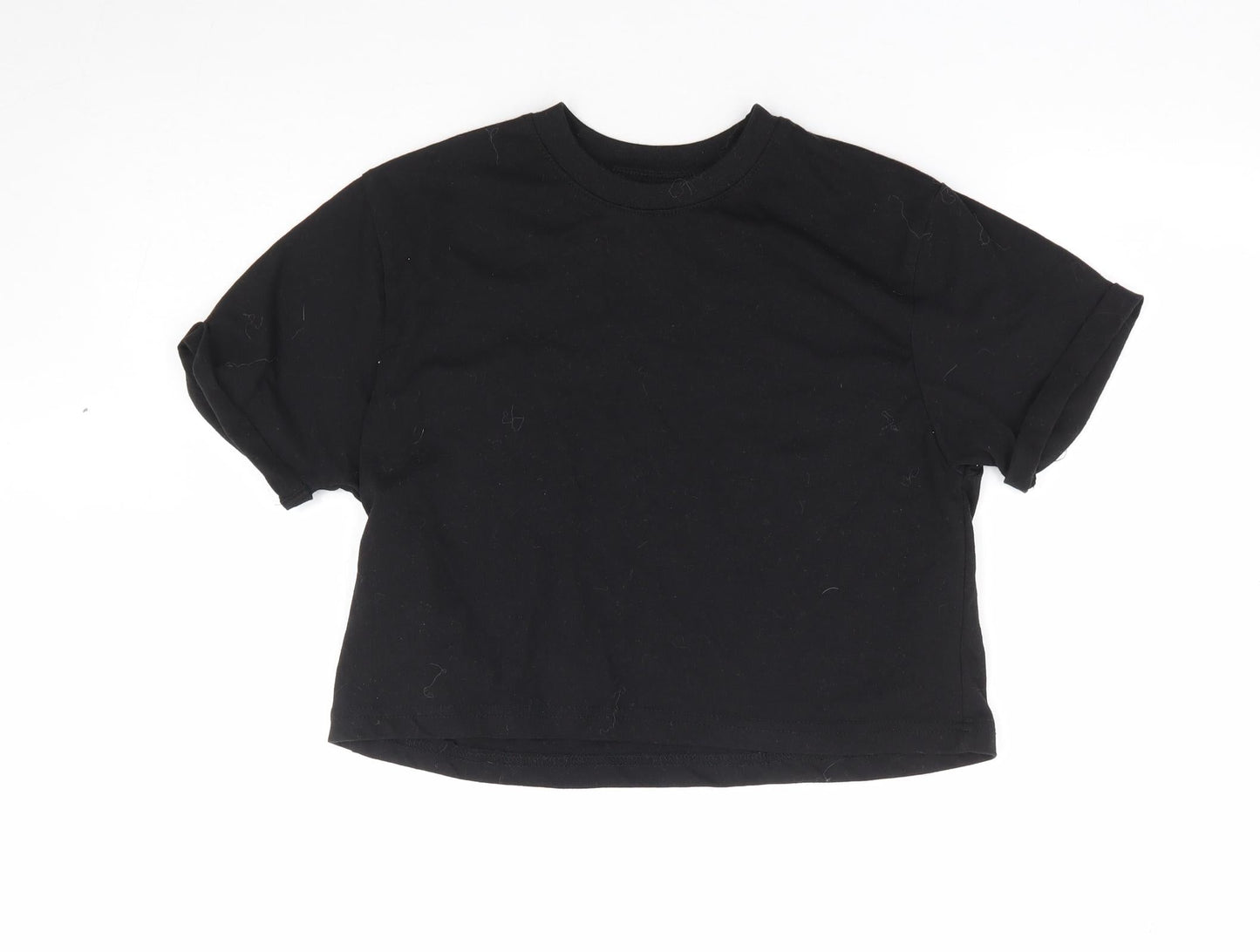 Missguided Womens Black Polyester Cropped T-Shirt Size 8 Crew Neck