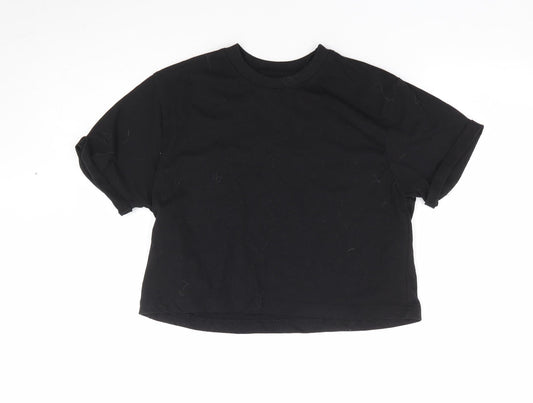 Missguided Womens Black Polyester Cropped T-Shirt Size 8 Crew Neck