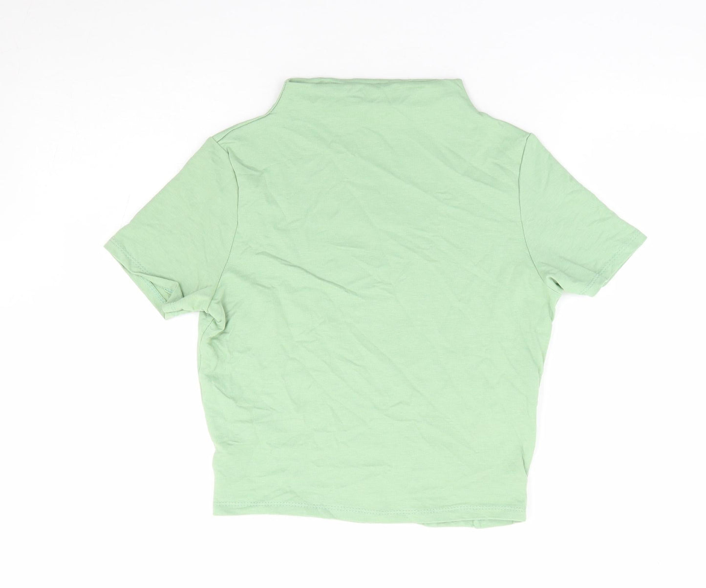 Stylewise Womens Green Cotton Cropped T-Shirt Size S Mock Neck