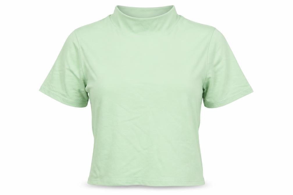 Stylewise Womens Green Cotton Cropped T-Shirt Size S Mock Neck