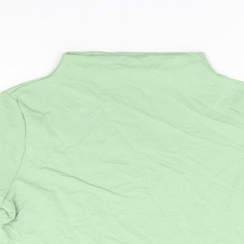 Stylewise Womens Green Cotton Cropped T-Shirt Size S Mock Neck