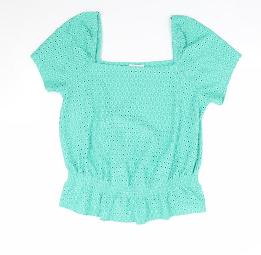 Papaya Womens Green Polyester Jersey T-Shirt Size 14 Square Neck - Peplum