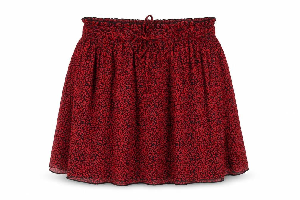Dunnes Womens Red Animal Print Polyester Flare Skirt Size L Drawstring