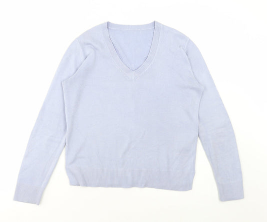 Marks and Spencer Womens Blue V-Neck Acrylic Pullover Jumper Size 10