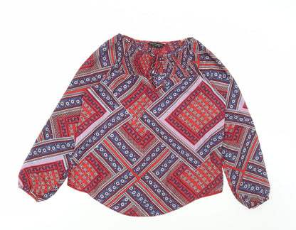 Dorothy Perkins Womens Red Geometric Polyester Basic Blouse Size 10 Scoop Neck