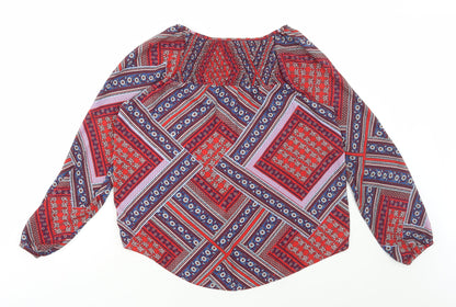 Dorothy Perkins Womens Red Geometric Polyester Basic Blouse Size 10 Scoop Neck
