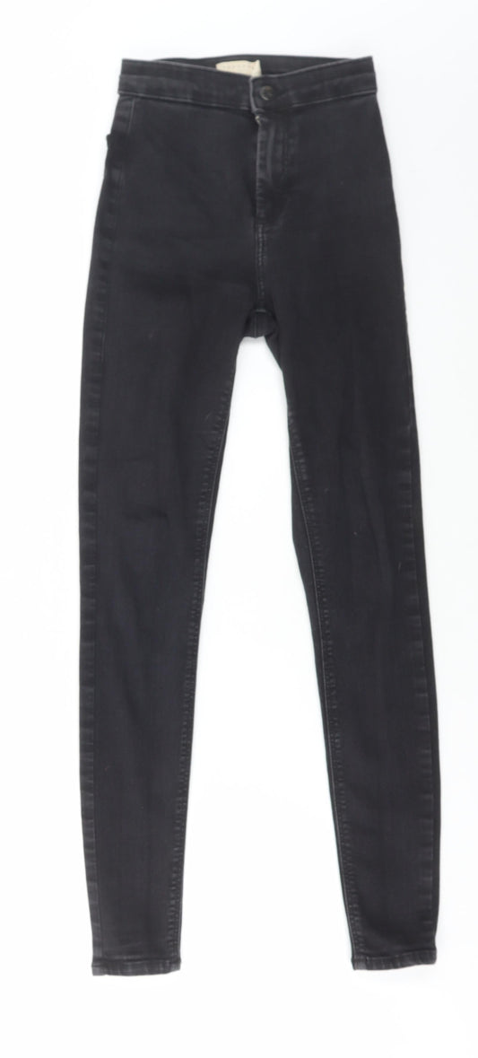 Topshop Womens Black Cotton Skinny Jeans Size 26 in L28 in Regular Button