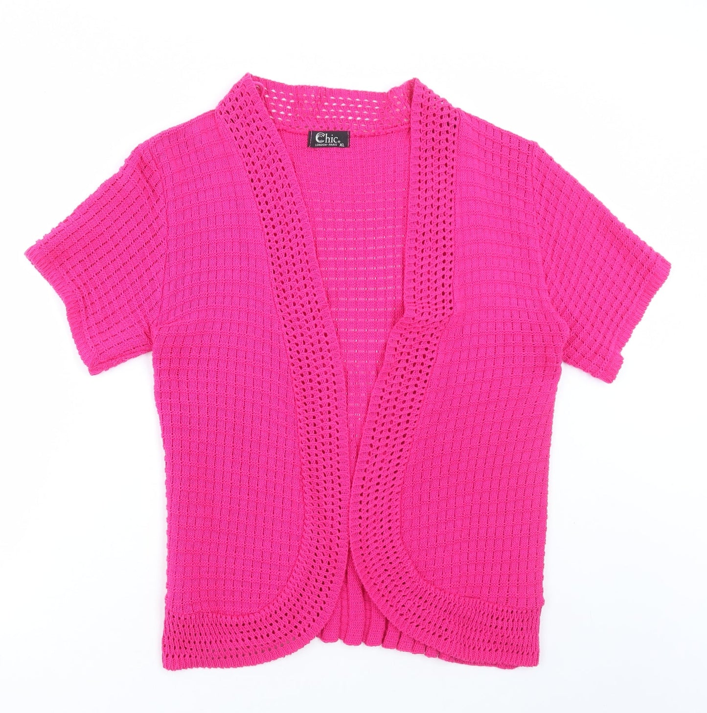 CHIC Womens Pink V-Neck Cotton Cardigan Jumper Size XL