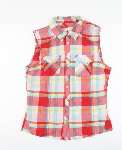 Dunnes Womens Red Plaid Basic Button-Up Size 14 Collared