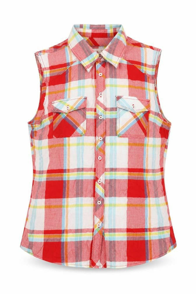 Dunnes Stores Womens Red Plaid Basic Button-Up Size 14 Collared