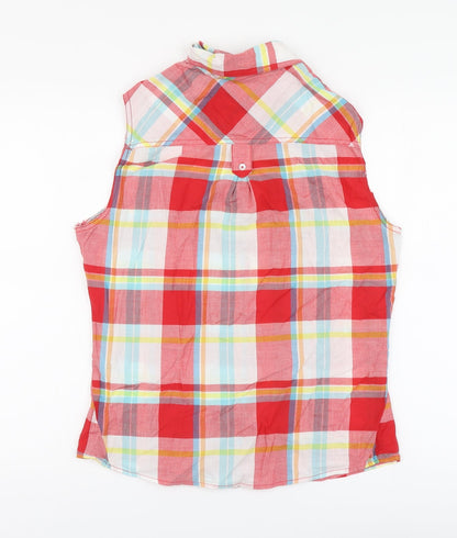 Dunnes Womens Red Plaid Basic Button-Up Size 14 Collared