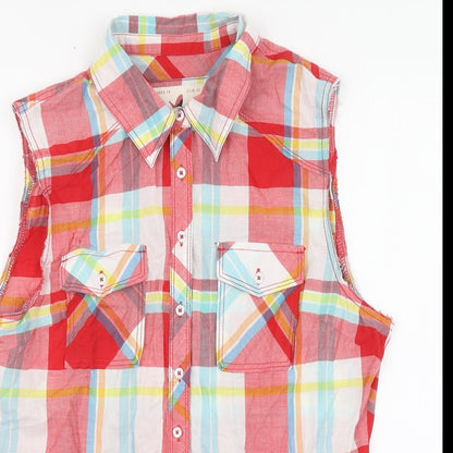 Dunnes Womens Red Plaid Basic Button-Up Size 14 Collared