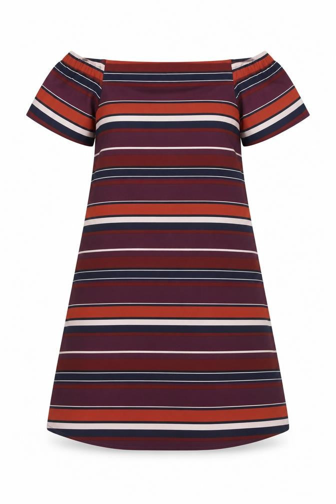 New Look Womens Multicoloured Striped Polyester A-Line Size 8 Square Neck Button