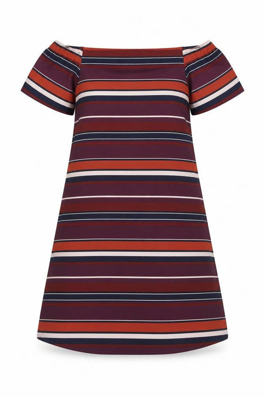 New Look Womens Multicoloured Striped Polyester A-Line Size 8 Square Neck Button