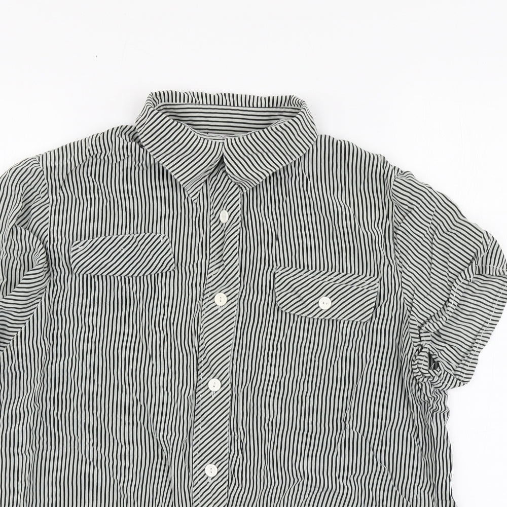 Cherie Womens Black Striped Polyester Basic Button-Up Size M Collared