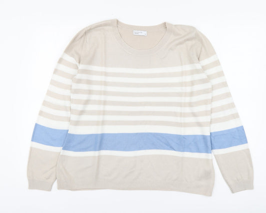 Papaya Womens Beige Round Neck Striped Acrylic Pullover Jumper Size 16