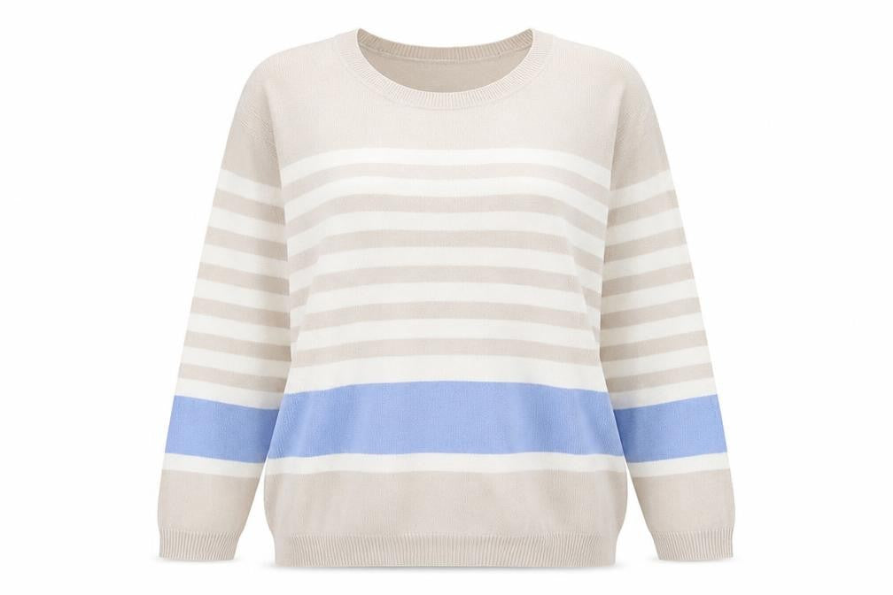 Papaya Womens Beige Round Neck Striped Acrylic Pullover Jumper Size 16