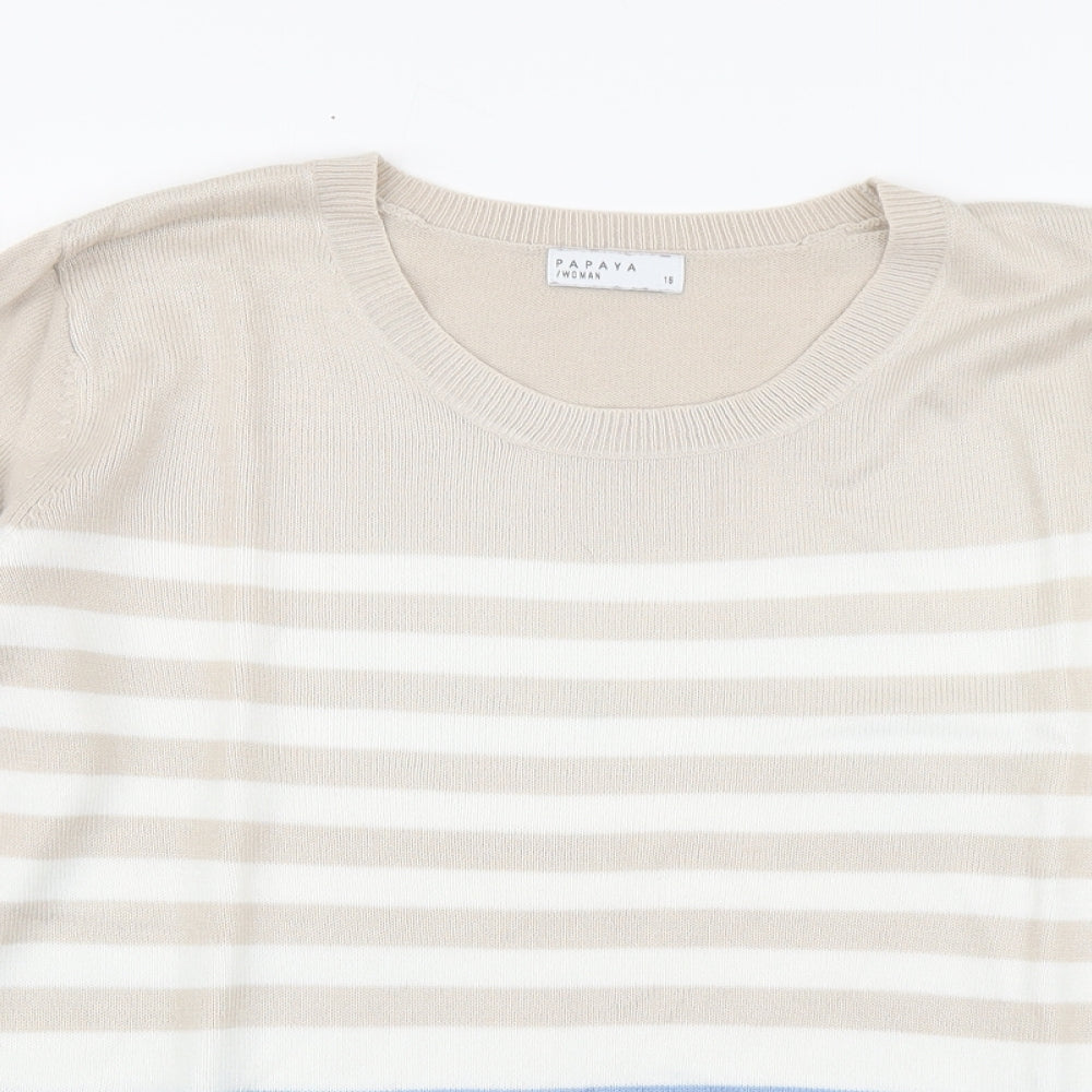 Papaya Womens Beige Round Neck Striped Acrylic Pullover Jumper Size 16