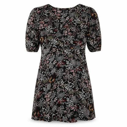 Only Womens Black Floral Polyester A-Line Size 10 V-Neck