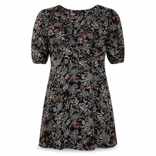 Only Womens Black Floral Polyester A-Line Size 10 V-Neck